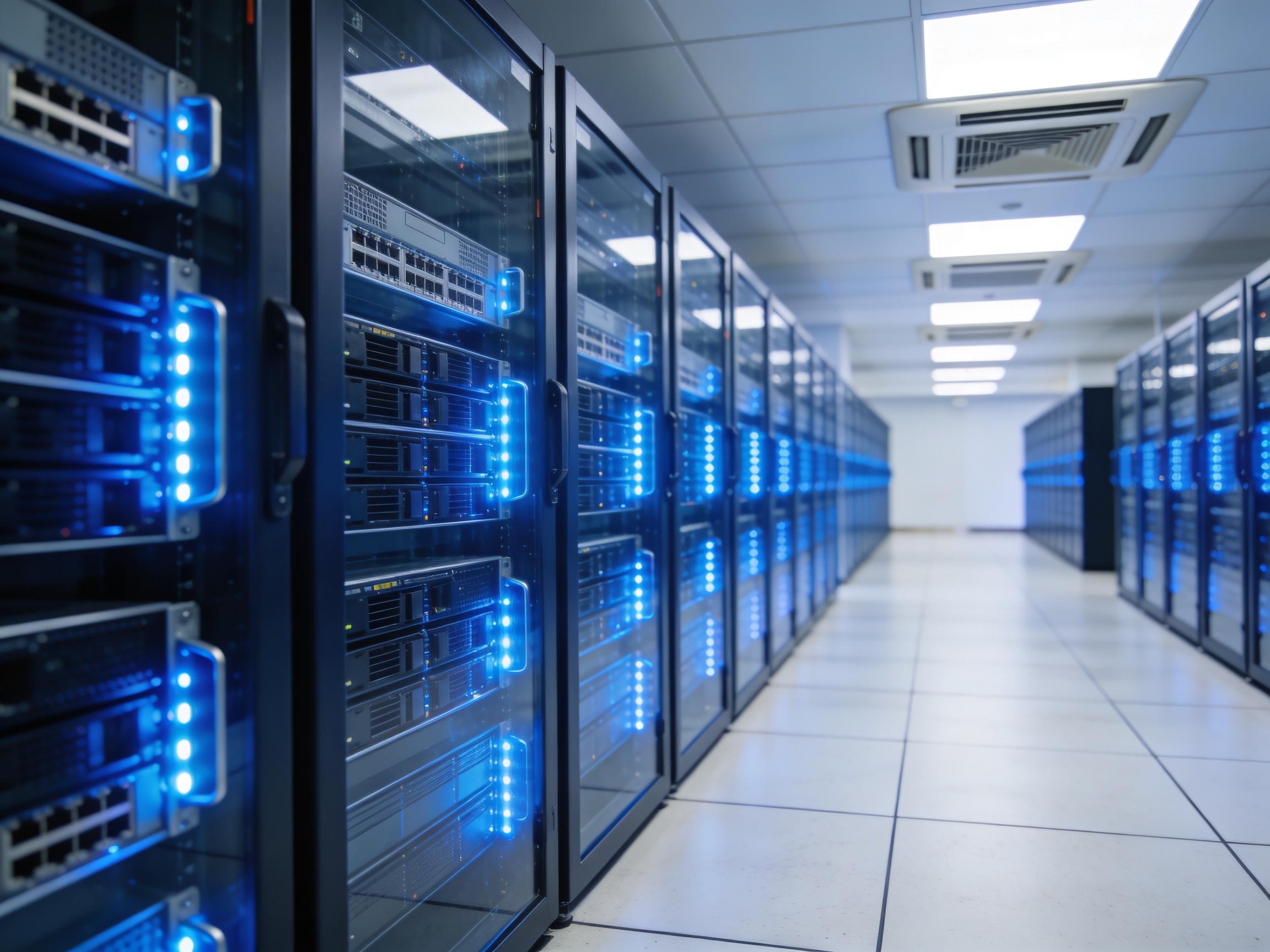 Enterprise server room with rack servers